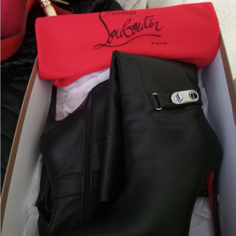 Christian Louboutin Black Heeled Boots with Buckle Detail